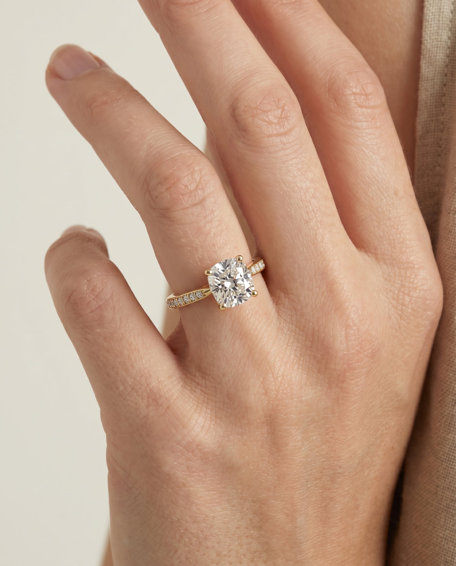 The Carrie engagement ring setting in 18K Yellow Gold, pavé cut design | RockHer