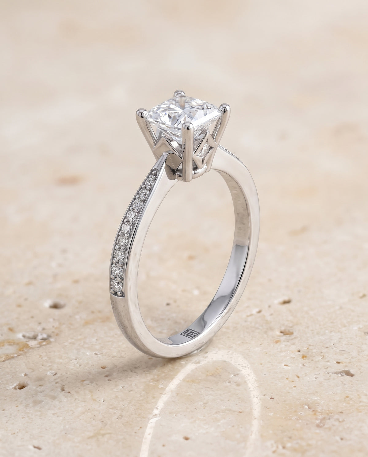 The Carrie Pavé Princess Cut Engagement Ring Setting in 18K White Gold