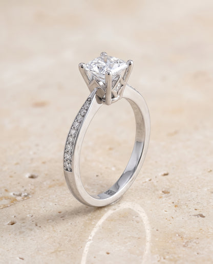 The Carrie Pavé Princess Cut Engagement Ring Setting in 18K White Gold