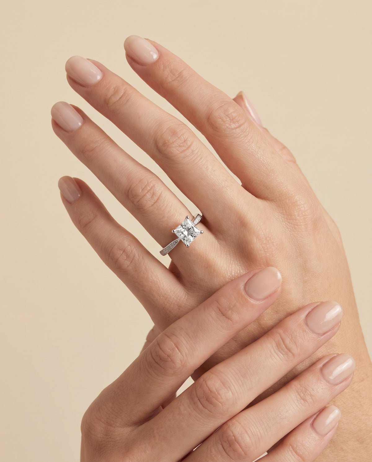 The Carrie Pavé Princess Cut Engagement Ring Setting in 18K White Gold