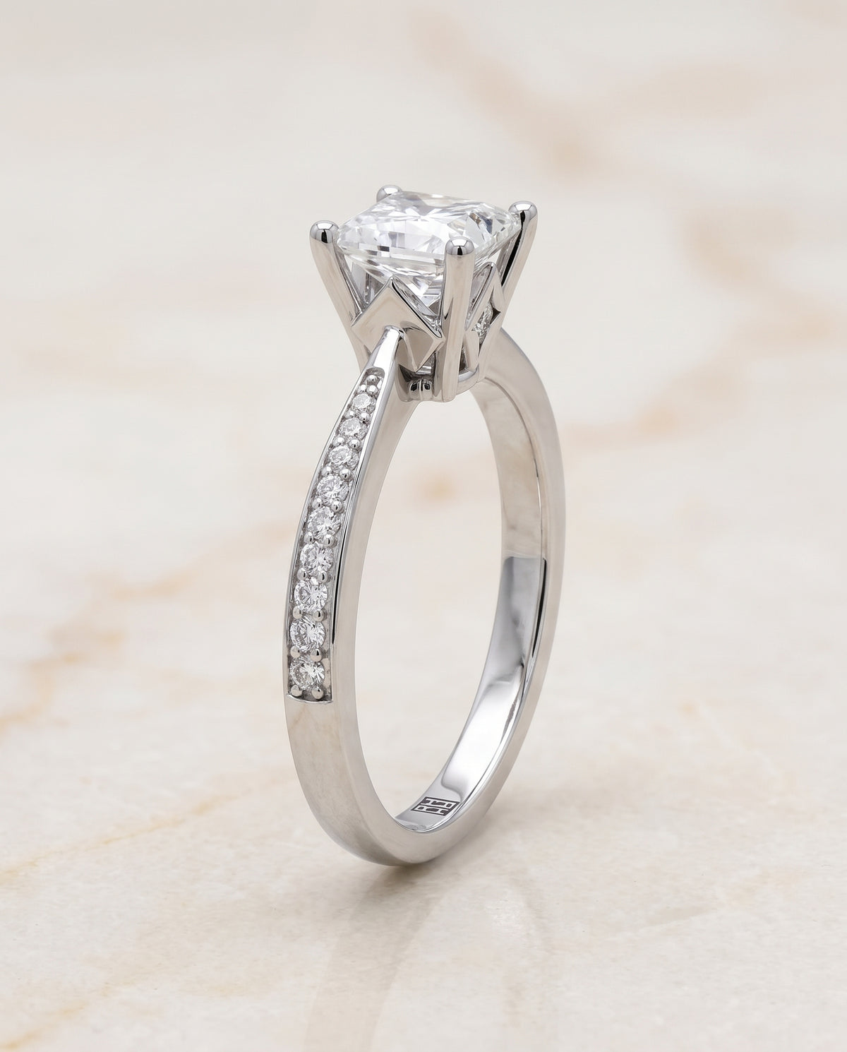 The Carrie Pavé Princess Cut Engagement Ring Setting in 18K White Gold