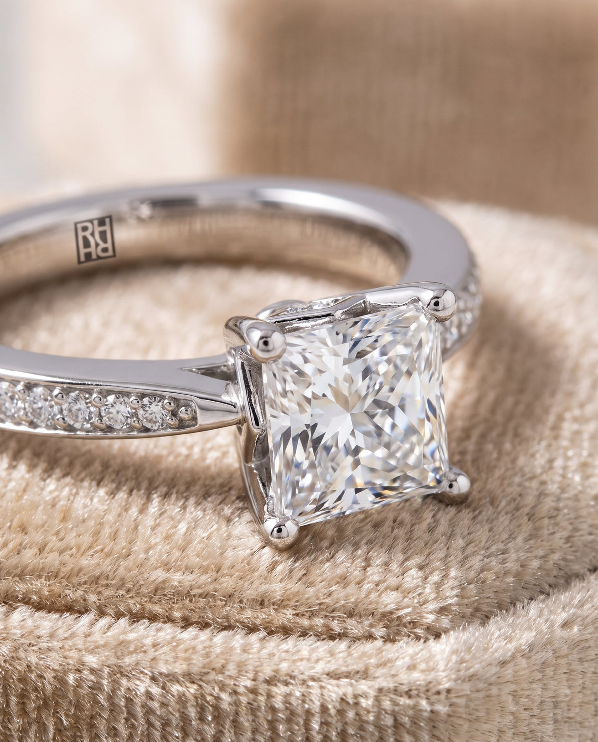 The Carrie Pavé Princess Cut Engagement Ring Setting in 18K White Gold