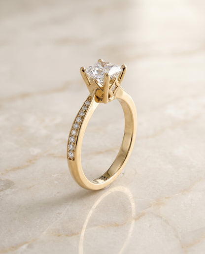 The Carrie Pavé Princess Cut Engagement Ring Setting in 18K Yellow Gold