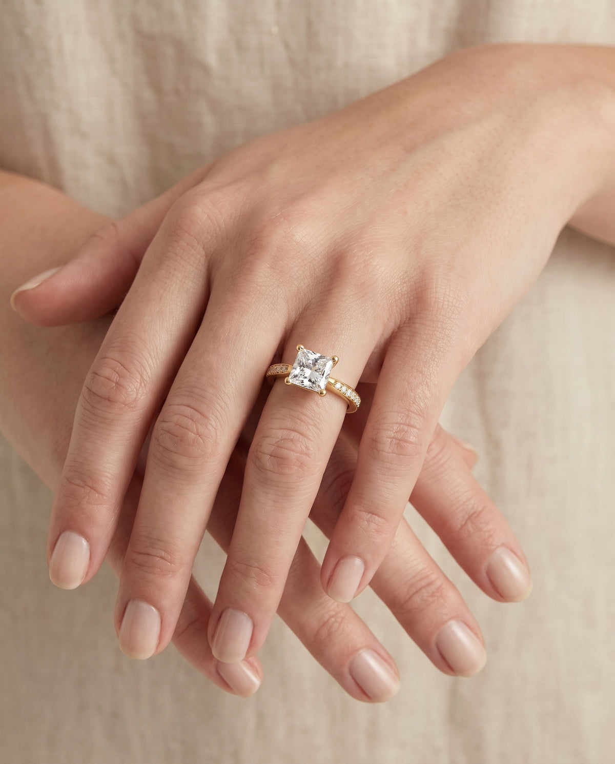 The Carrie Pavé Princess Cut Engagement Ring Setting in 18K Yellow Gold