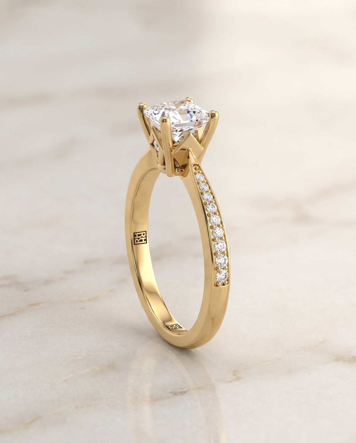 The Carrie Pavé Princess Cut Engagement Ring Setting in 18K Yellow Gold