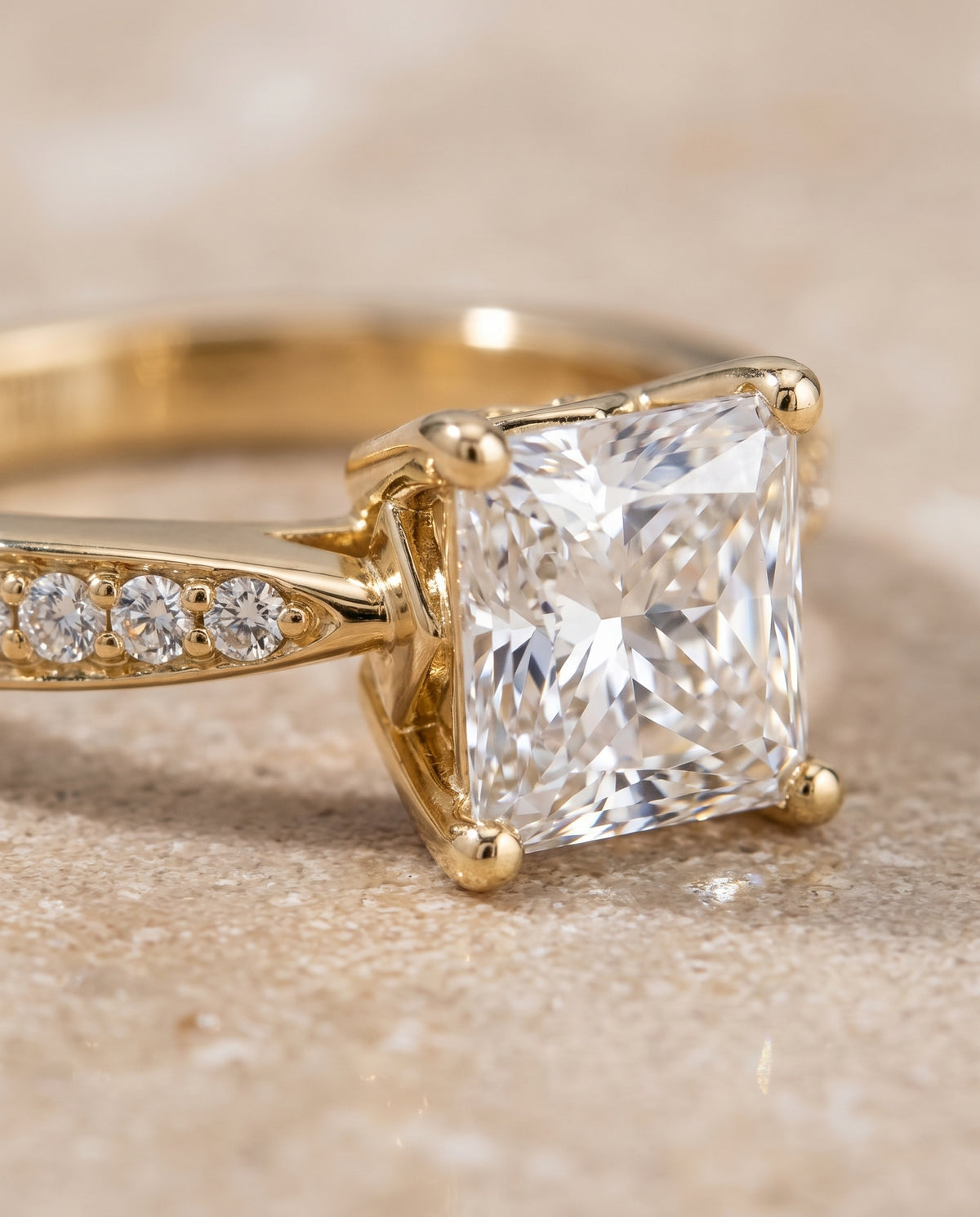 The Carrie Pavé Princess Cut Engagement Ring Setting in 18K Yellow Gold