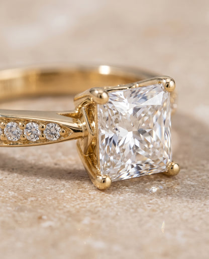 The Carrie Pavé Princess Cut Engagement Ring Setting in 18K Yellow Gold