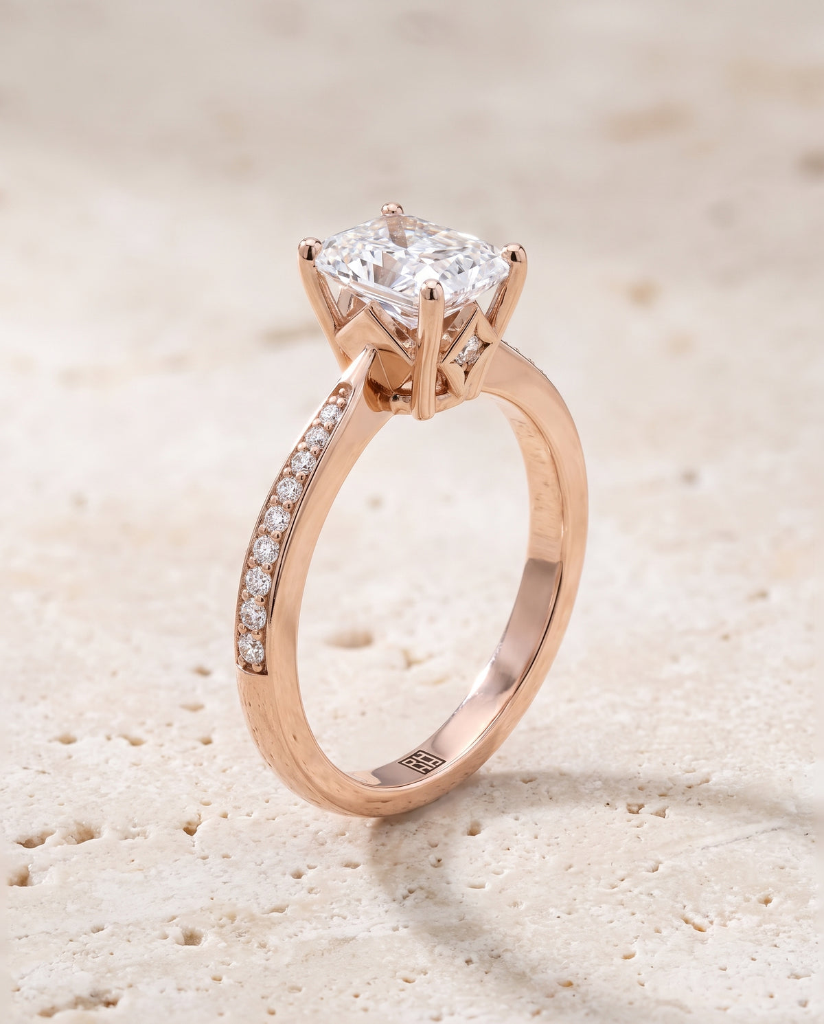 The Carrie Pavé Radiant Cut Engagement Ring Setting in 14K Rose Gold
