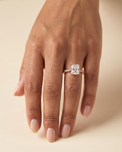 The Carrie Pavé Radiant Cut Engagement Ring Setting in 14K Rose Gold