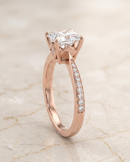 The Carrie Pavé Radiant Cut Engagement Ring Setting in 14K Rose Gold
