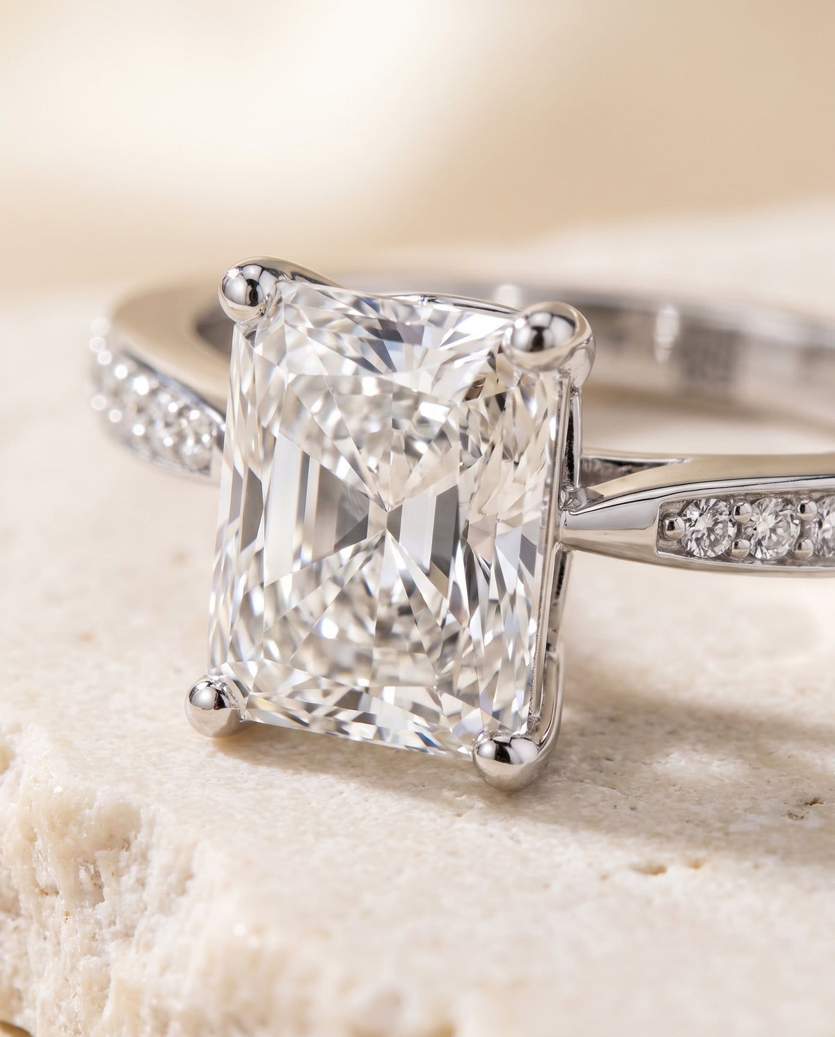 The Carrie Pavé Radiant Cut Engagement Ring Setting in 18K White Gold