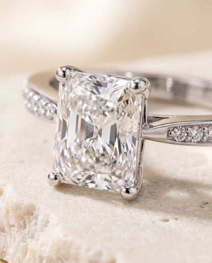 The Carrie Pavé Radiant Cut Engagement Ring Setting in 18K White Gold