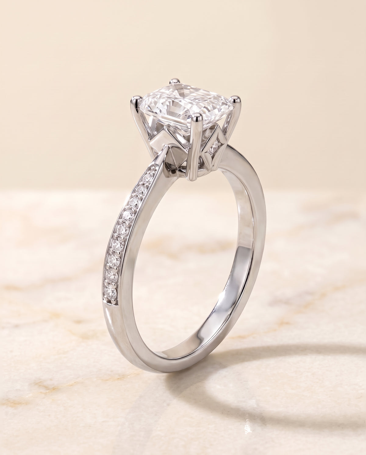 The Carrie Pavé Radiant Cut Engagement Ring Setting in 18K White Gold