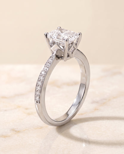 The Carrie Pavé Radiant Cut Engagement Ring Setting in 18K White Gold