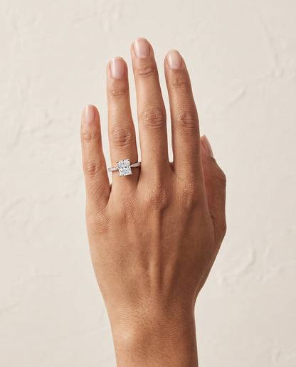 The Carrie Pavé Radiant Cut Engagement Ring Setting in 18K White Gold
