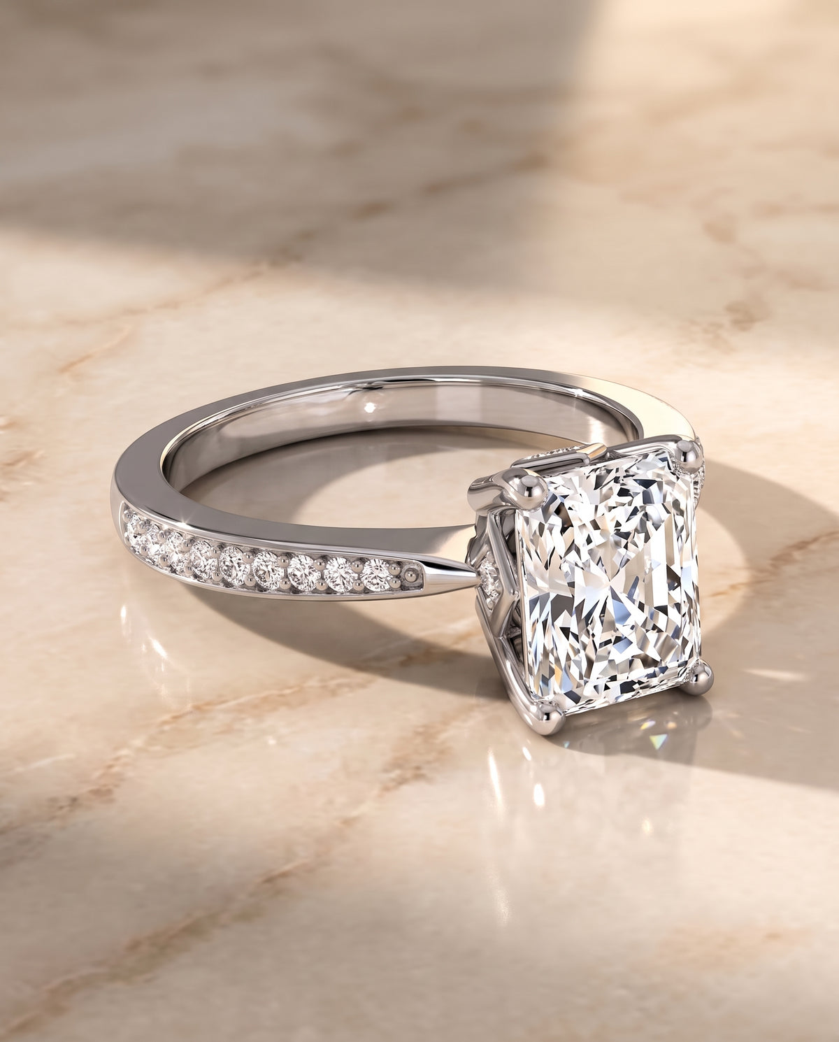 The Carrie Pavé Radiant Cut Engagement Ring Setting in 18K White Gold