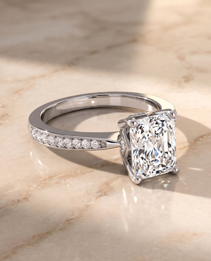 The Carrie Pavé Radiant Cut Engagement Ring Setting in 18K White Gold