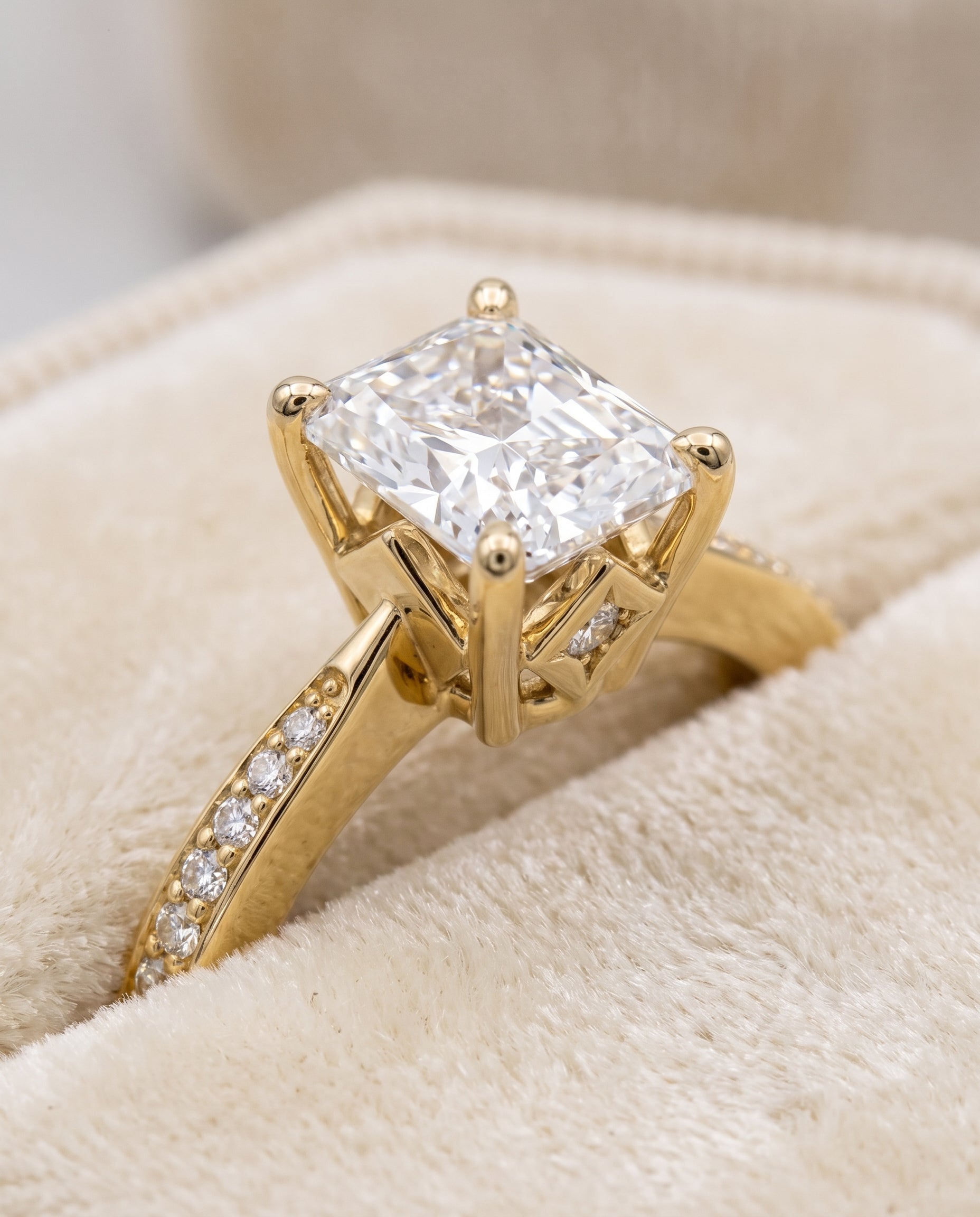 The Carrie Pavé Radiant Cut Engagement Ring Setting in 18K Yellow Gold