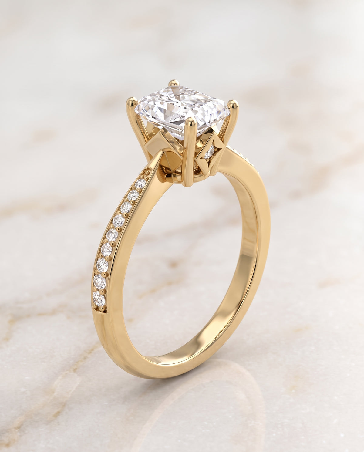 The Carrie Pavé Radiant Cut Engagement Ring Setting in 18K Yellow Gold