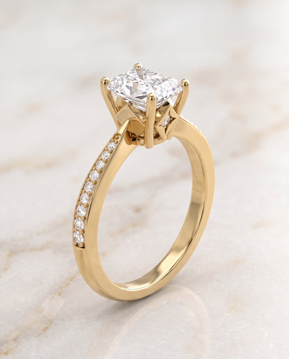 The Carrie Pavé Radiant Cut Engagement Ring Setting in 18K Yellow Gold