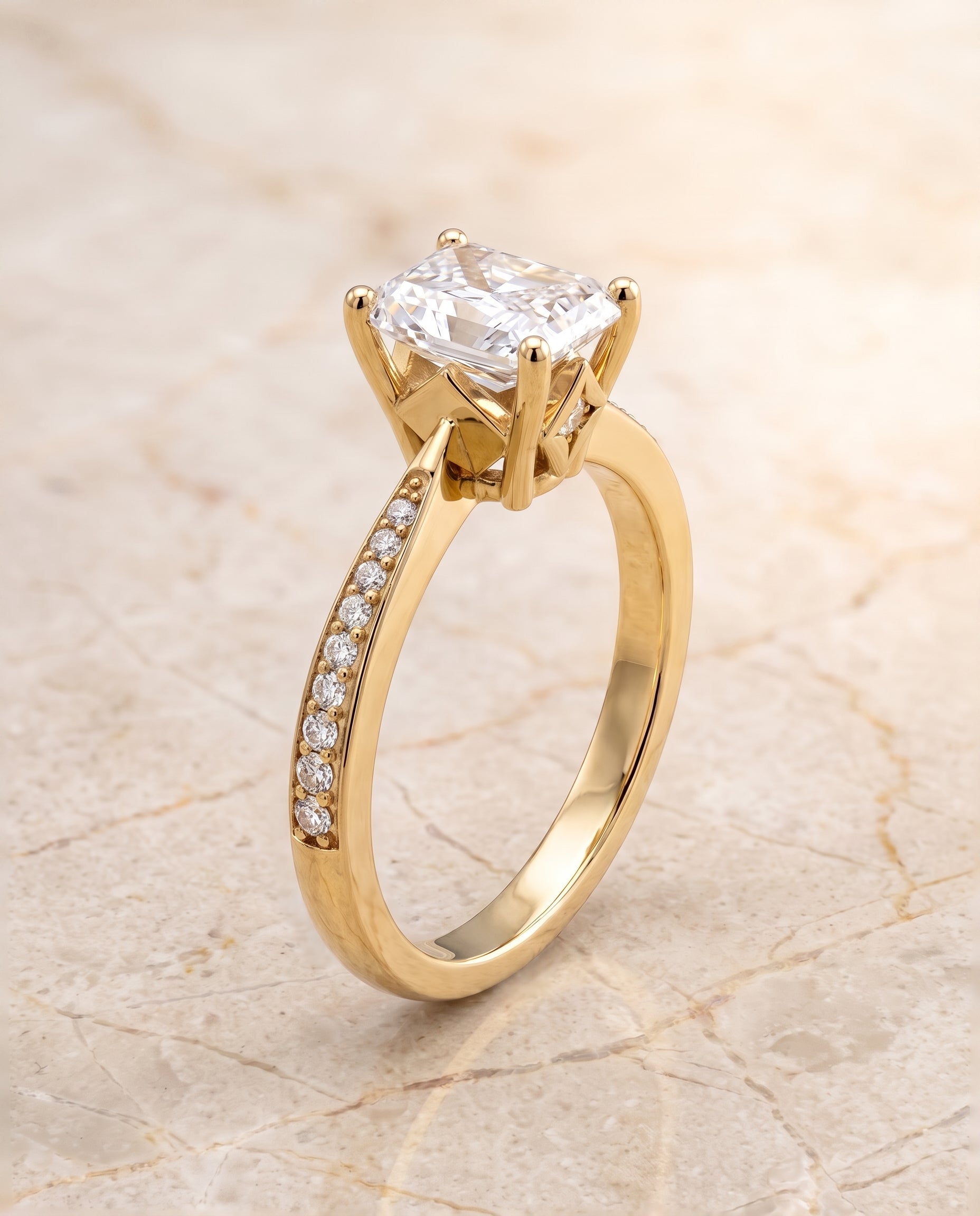The Carrie Pavé Radiant Cut Engagement Ring Setting in 18K Yellow Gold