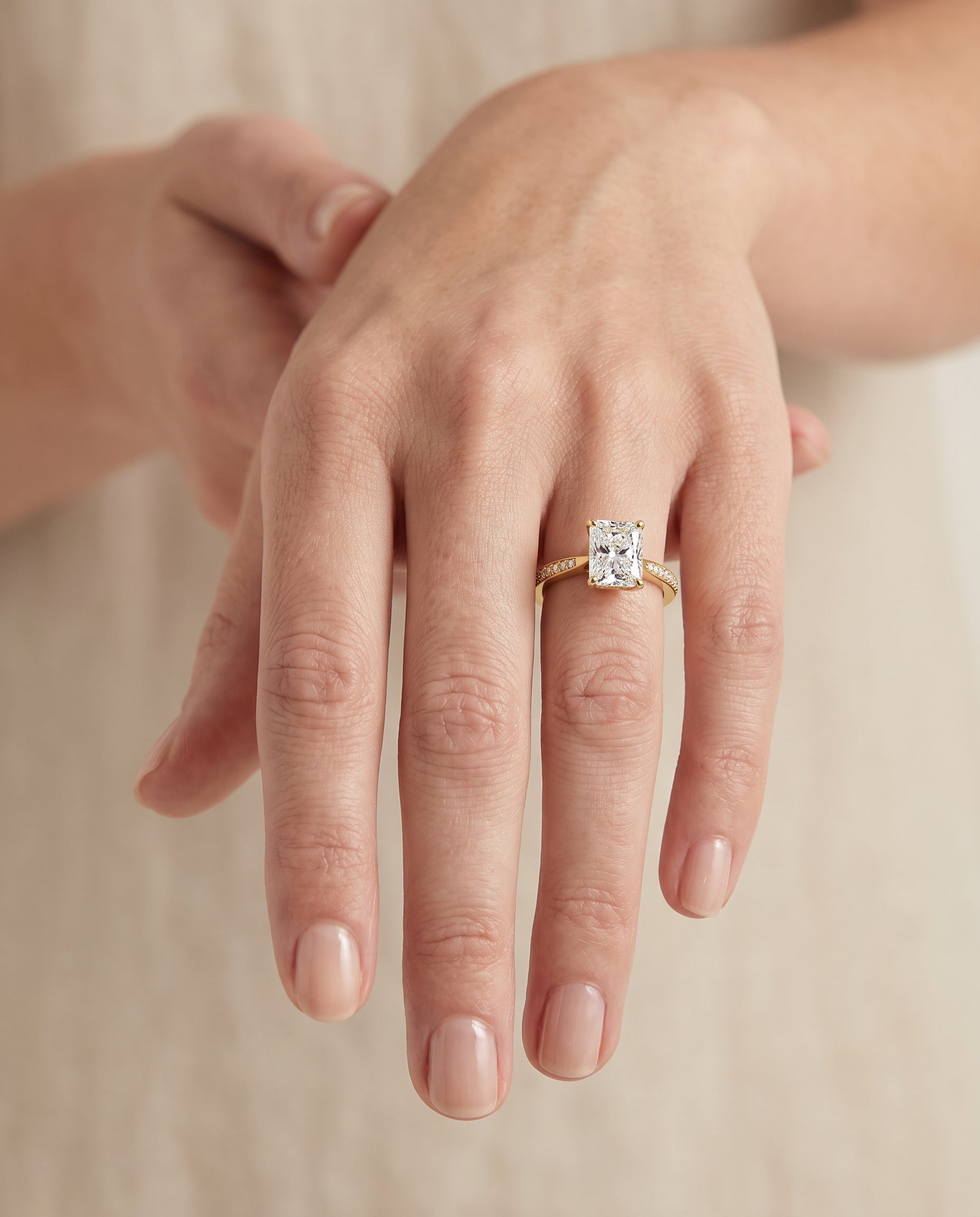 The Carrie Pavé Radiant Cut Engagement Ring Setting in 18K Yellow Gold