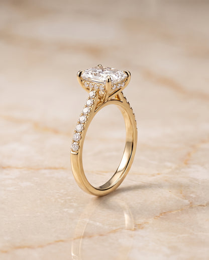The Carrie Pavé Radiant Cut Engagement Ring Setting in 18K Yellow Gold
