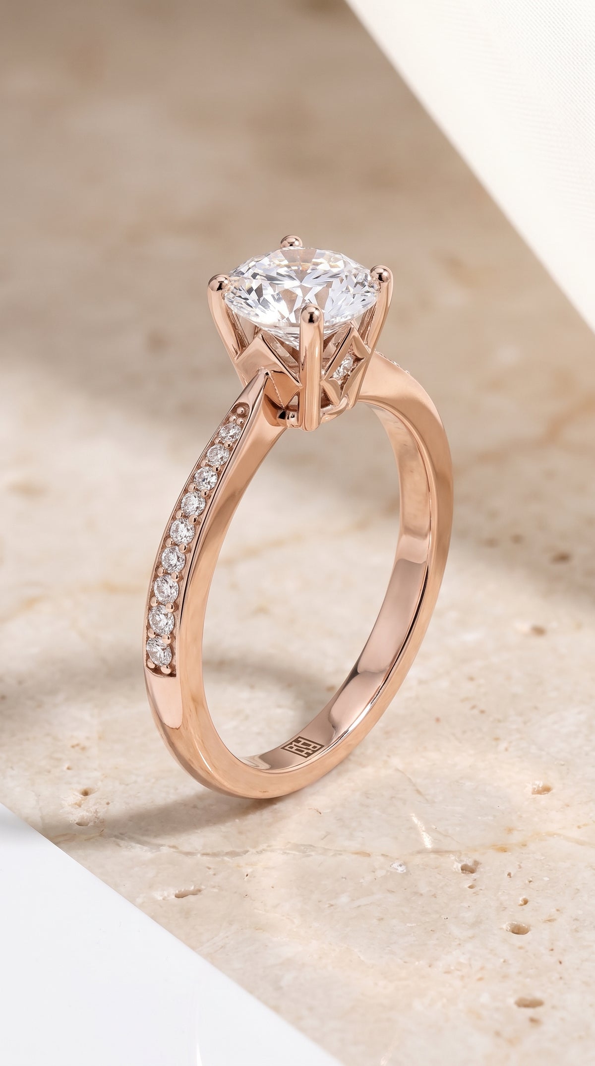 The Carrie Pavé Round Engagement Ring Setting in 14K Rose Gold