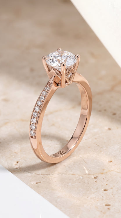 The Carrie Pavé Round Engagement Ring Setting in 14K Rose Gold