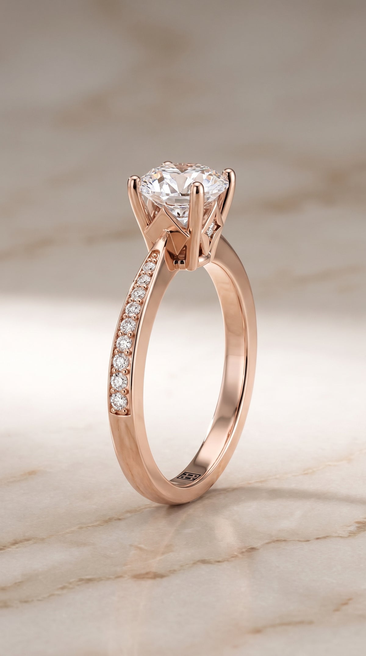 The Carrie Pavé Round Engagement Ring Setting in 14K Rose Gold