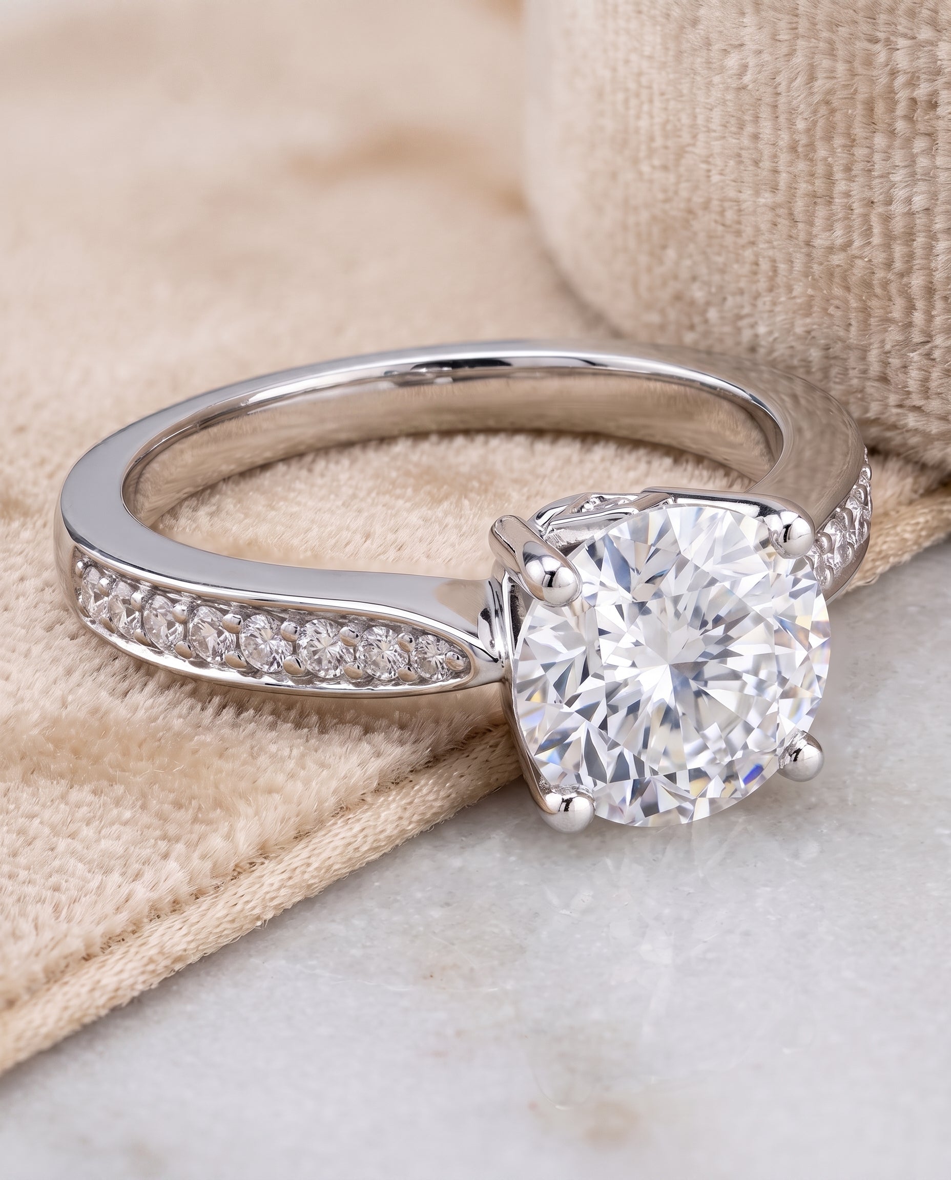 The Carrie Pavé Round Engagement Ring Setting in 18K White Gold