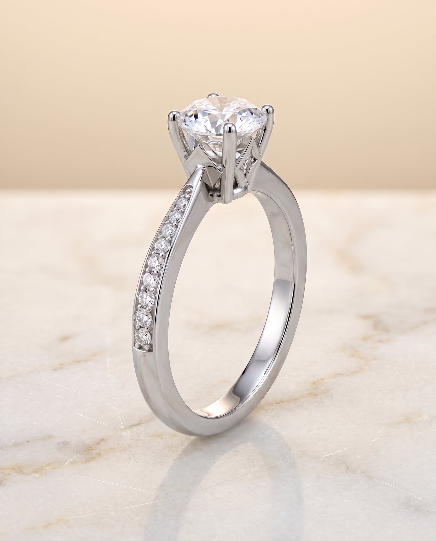The Carrie Pavé Round Engagement Ring Setting in 18K White Gold