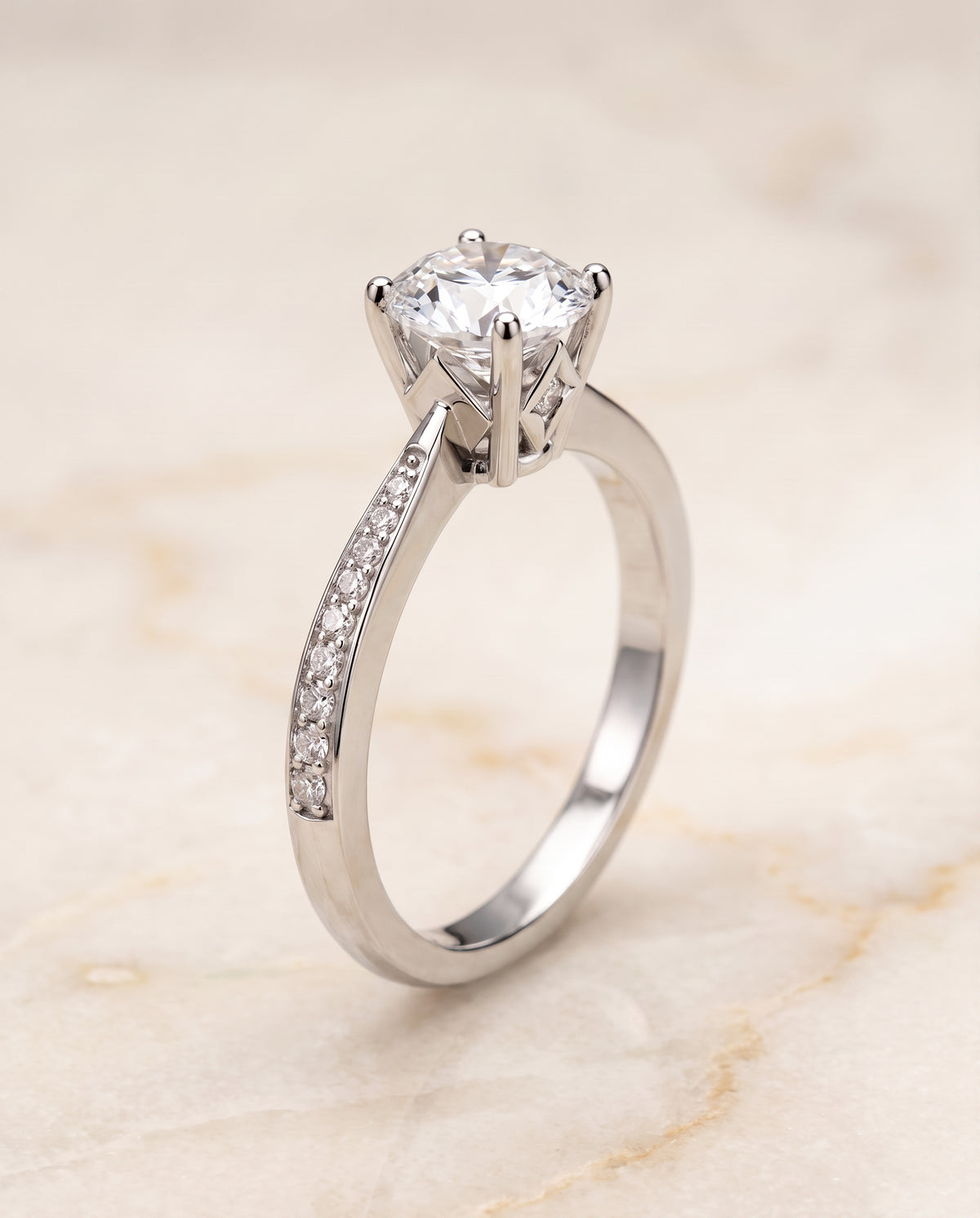 The Carrie Pavé Round Engagement Ring Setting in 18K White Gold