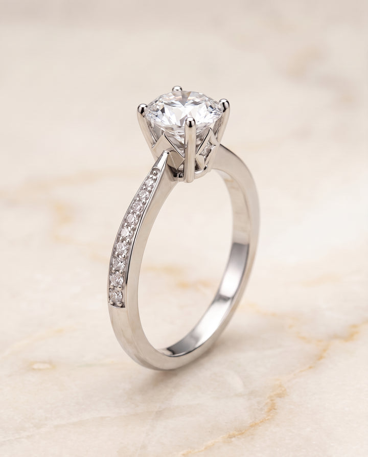 The Carrie Pavé Round Engagement Ring Setting in 18K White Gold