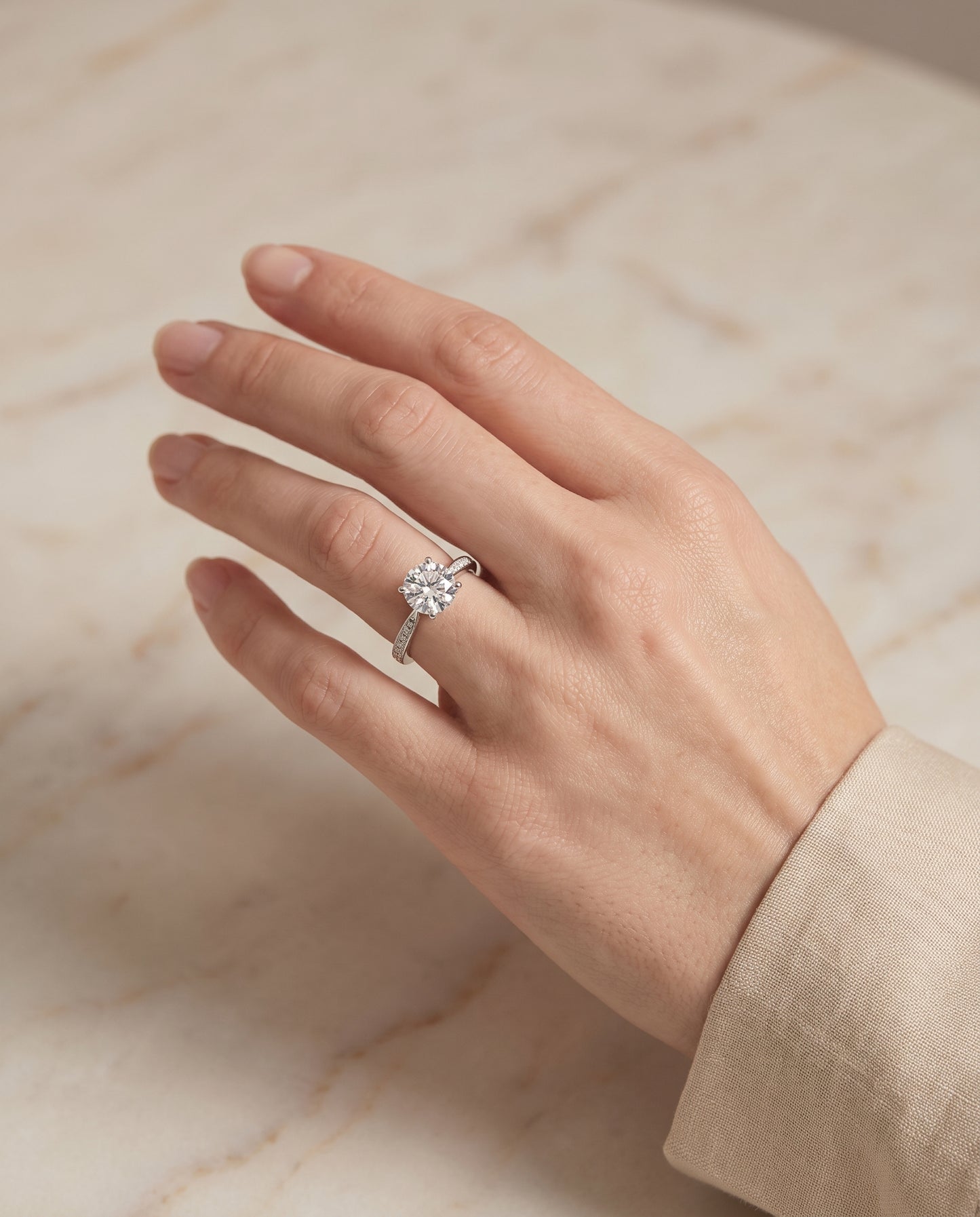 The Carrie Pavé Round Engagement Ring Setting in 18K White Gold
