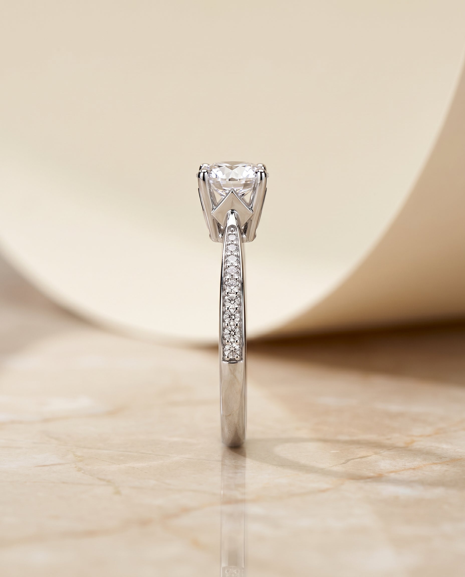 The Carrie Pavé Round Engagement Ring Setting in 18K White Gold
