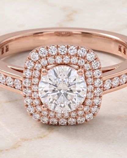 The Cecilia Double Halo Round Engagement Ring Setting in 14K Rose Gold