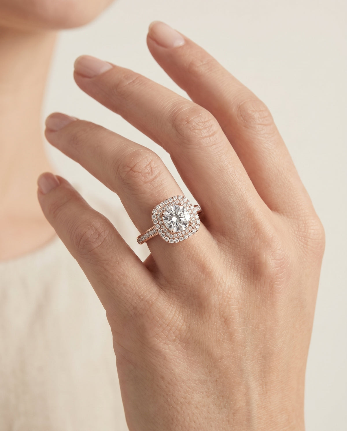 The Cecilia Double Halo Round Engagement Ring Setting in 14K Rose Gold