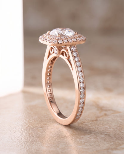 The Cecilia Double Halo Round Engagement Ring Setting in 14K Rose Gold