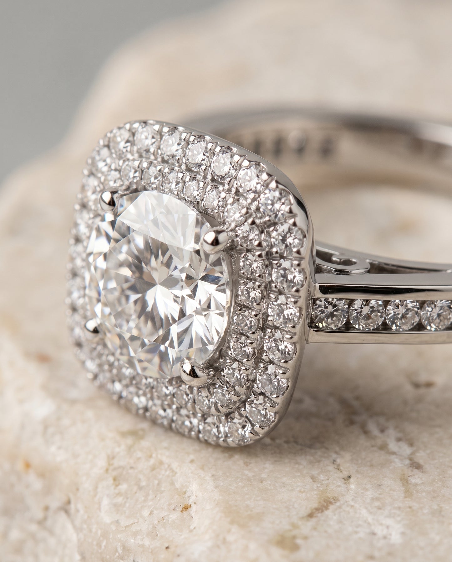 The Cecilia Double Halo Round Engagement Ring Setting in Platinum