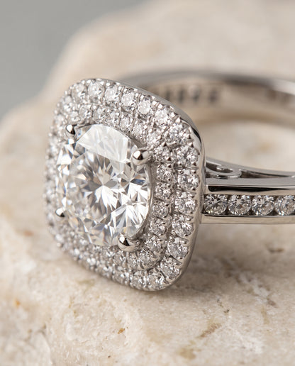 The Cecilia Double Halo Round Engagement Ring Setting in Platinum