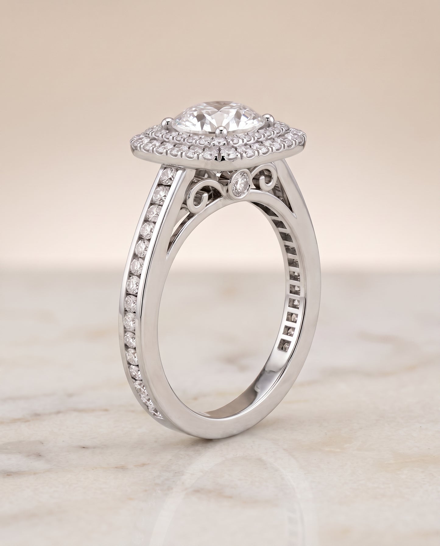 The Cecilia Double Halo Round Engagement Ring Setting in Platinum