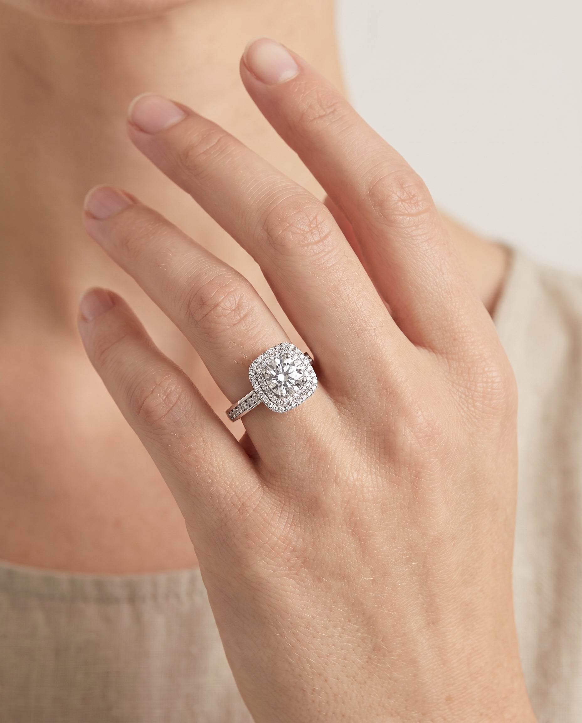 The Cecilia engagement ring setting in Platinum, double halo design | RockHer