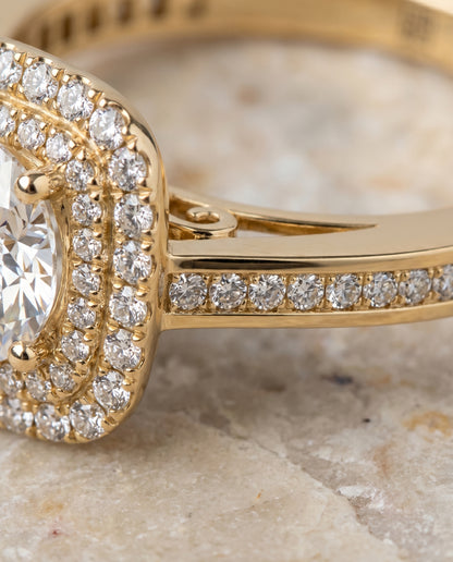 The Cecilia Double Halo Round Engagement Ring Setting in 18K Yellow Gold