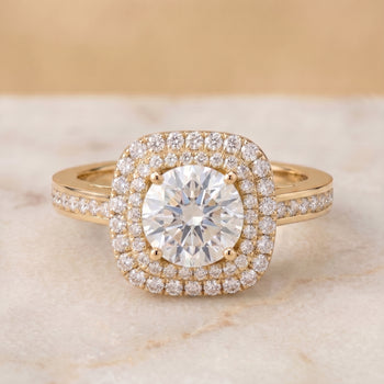 The Cecilia Double Halo Round Engagement Ring Setting in 18K Yellow Gold