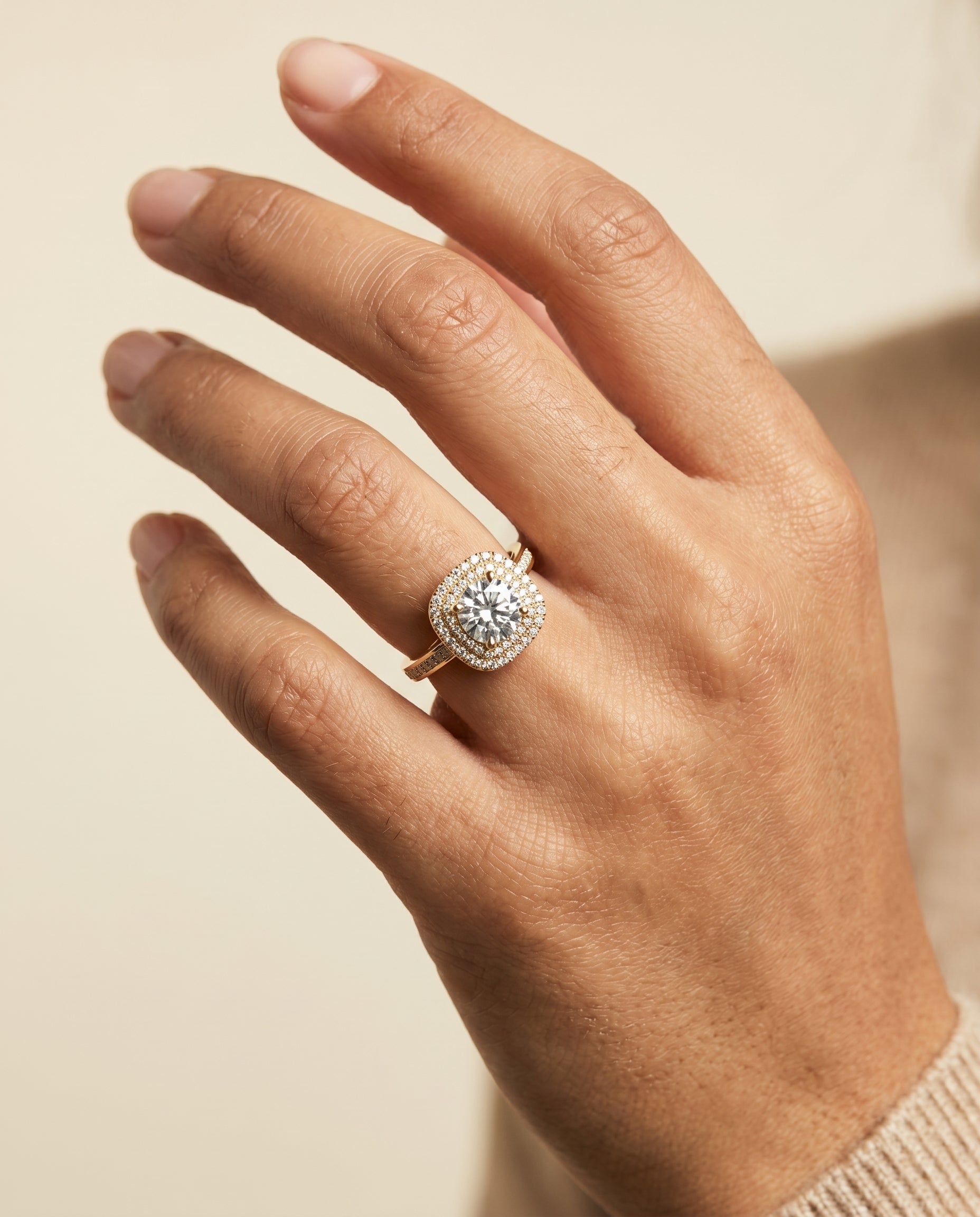 The Cecilia engagement ring setting in 18K Yellow Gold, double halo design | RockHer