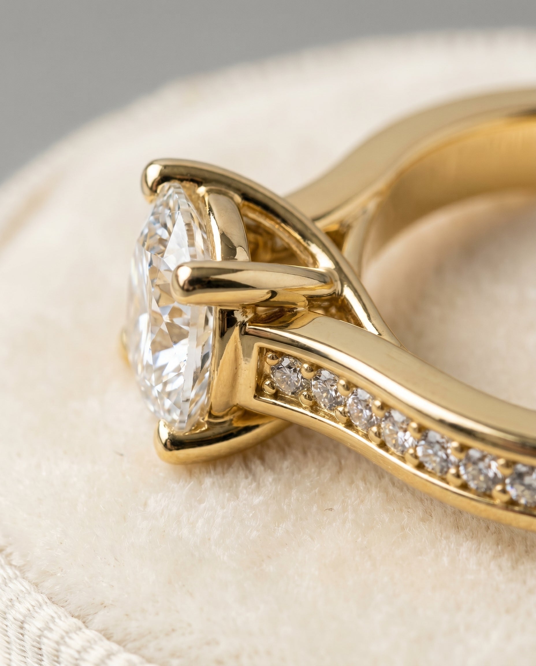 18K Yellow Gold band of The Celesta cushion engagement ring setting | RockHer