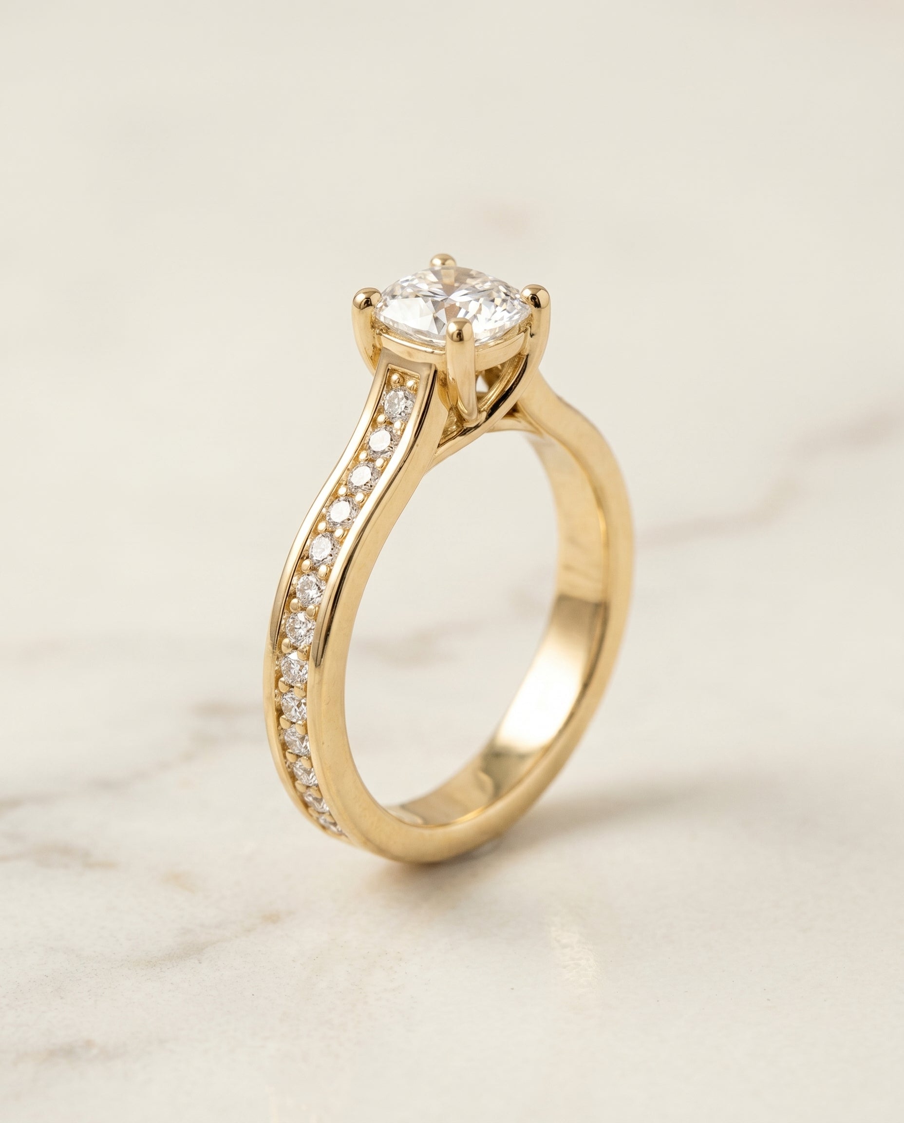 Channel Set Pavé Cut styling on The Celesta cushion engagement ring setting | RockHer