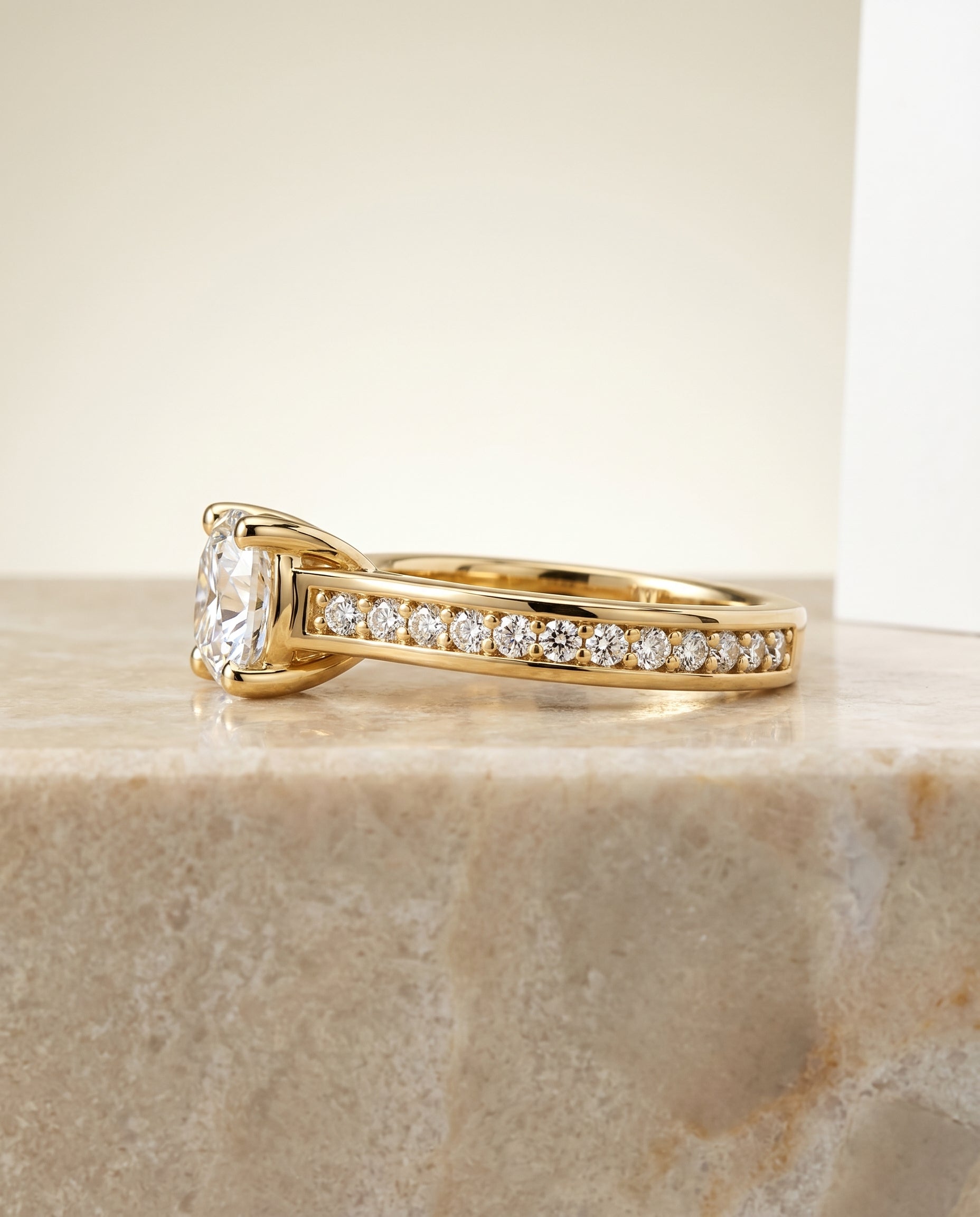 The Celesta setting for cushion diamonds, made to order in 18K Yellow Gold | RockHer