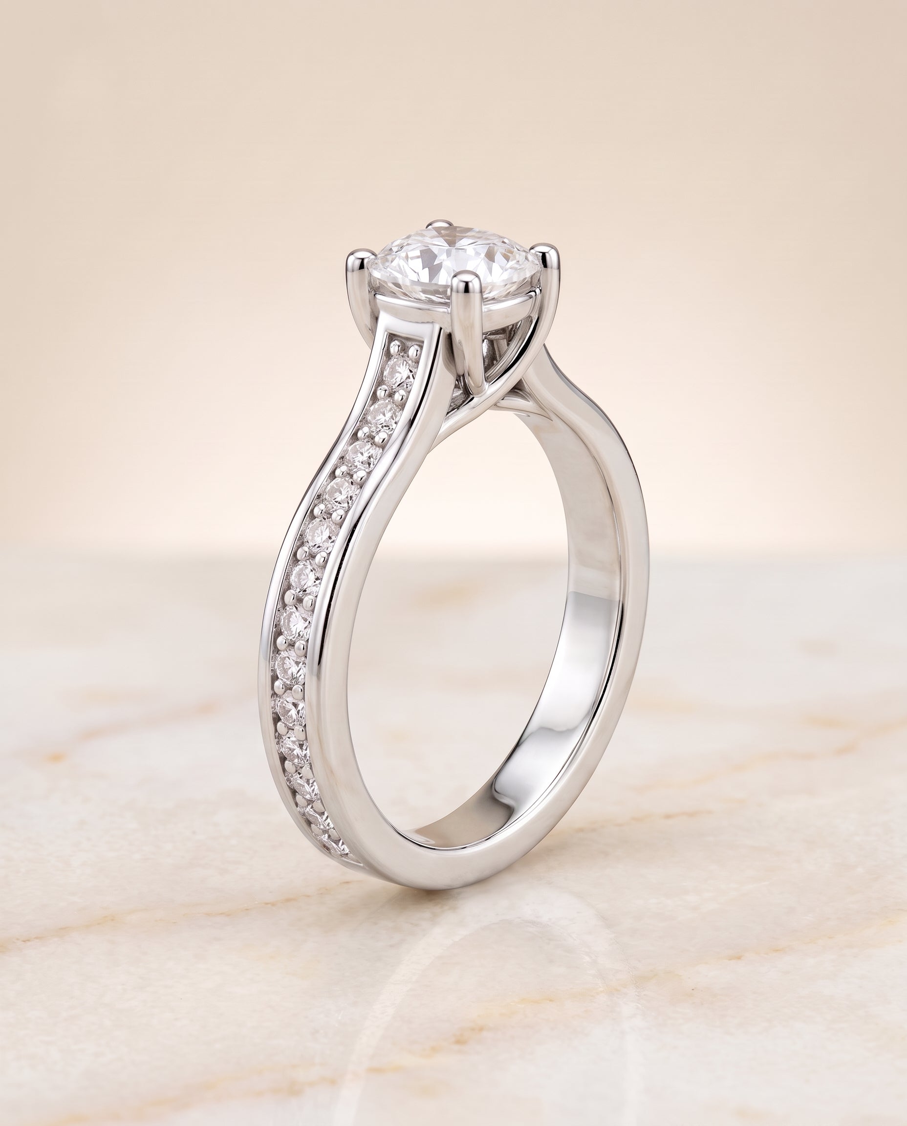 Channel Set Pavé Cut styling on The Celesta cushion engagement ring setting | RockHer